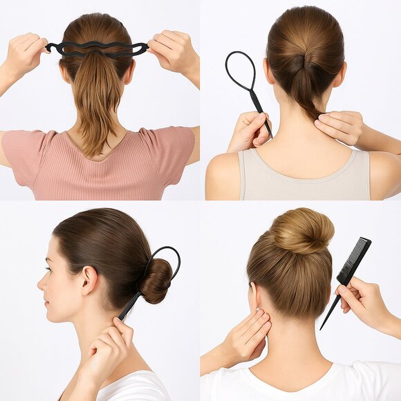 Professional Hair Styling Tools 4 Pcs Set Ponytail Bun Braids Beauty Accessories - Picture 5 of 5